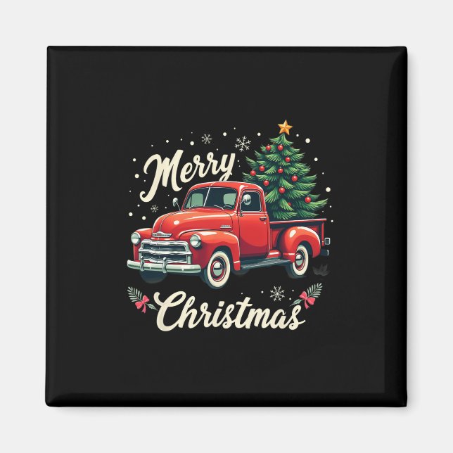 Red Pickupare Lastbil God jul Träd Winter Holid Magnet (Framsidan)