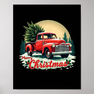 Red Pickupare Lastbil God jul Träd Winter Holid Poster