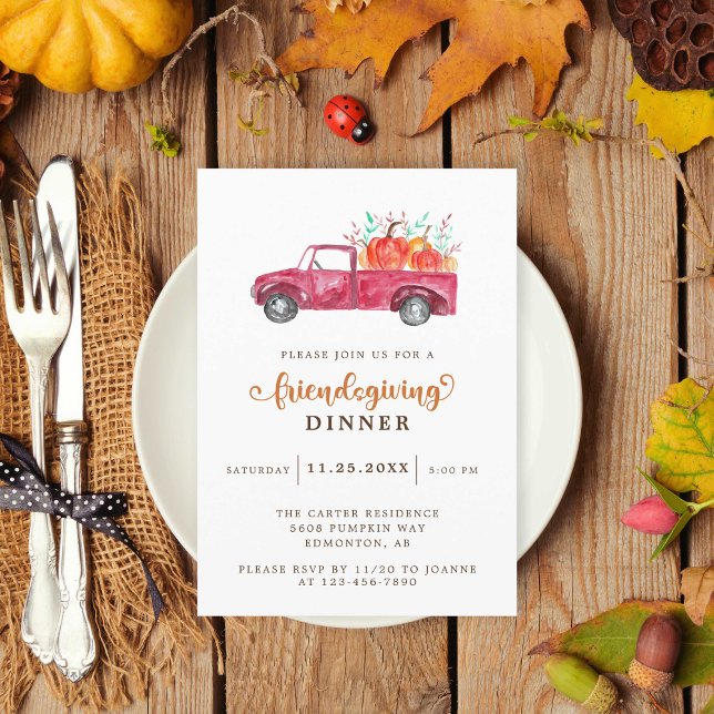 Red Pickupare Lastbil Pumpkin Friendsgiving-Elegan Inbjudningar (Skapare uppladdad)