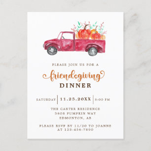 Red Pickupare Lastbil Pumpkin Friendsgiving-Elegan Vykort