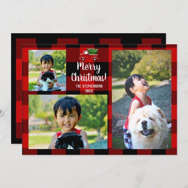 Red Pickupare Lastbil Rustic Land jul 3 Foto Inbjudningar (Fram/baksida)