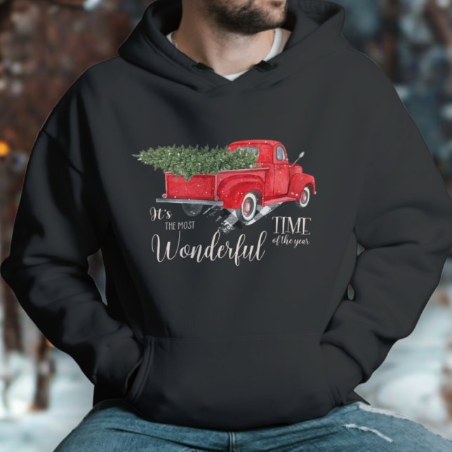 Red Pickupare Lastbil Tartan Cute Julgran Hoodie (Skapare uppladdad)