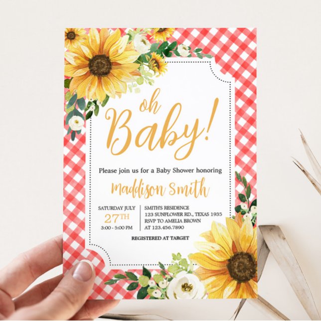 Red Picnic Sunsun Baby Shower Inbjudningar (Floral Picnic Baby Shower Invitation)
