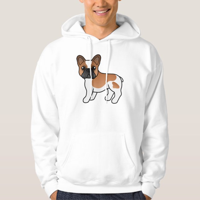 Red Piebald Fransk Bulldog Cute Tecknad hund Hoodie (Framsida)