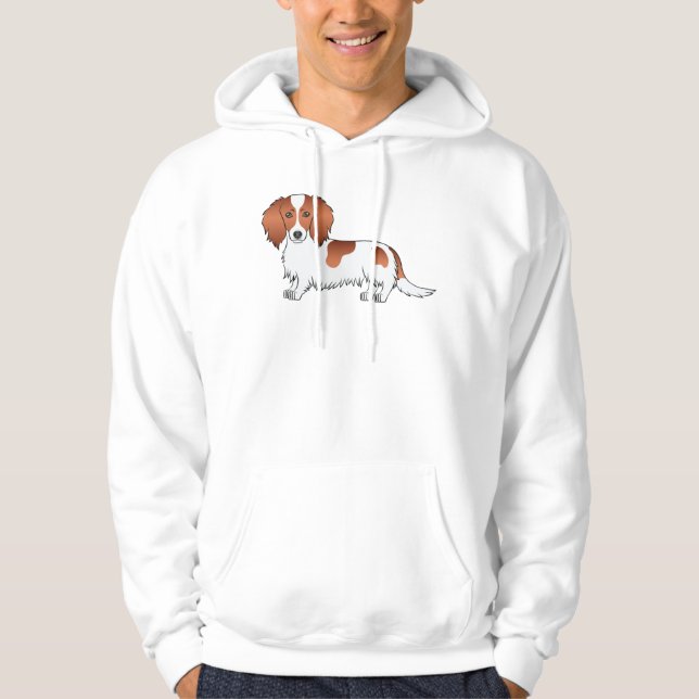Red Piebald Long Hair Dachshund Cute Tecknad hund Hoodie (Framsida)