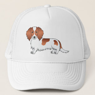 Red Piebald Long Hair Dachshund Cute Tecknad hund Keps
