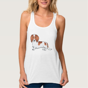 Red Piebald Long Hair Dachshund Cute Tecknad hund Linne Med Racerback