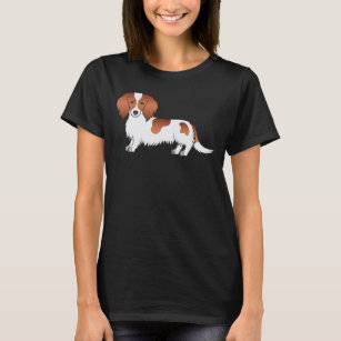 Red Piebald Long Hair Dachshund Cute Tecknad hund T Shirt