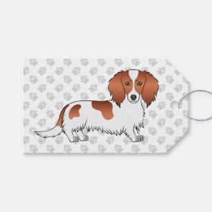 Red Piebald Long Hair Dachshund Tecknad hund & Tas Presentetikett
