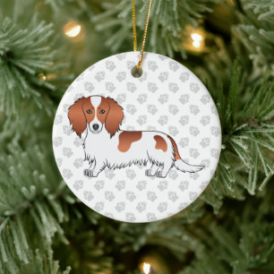 Red Piebald Long Hair Dachshund Tecknad hund & Tex Julgransprydnad Keramik
