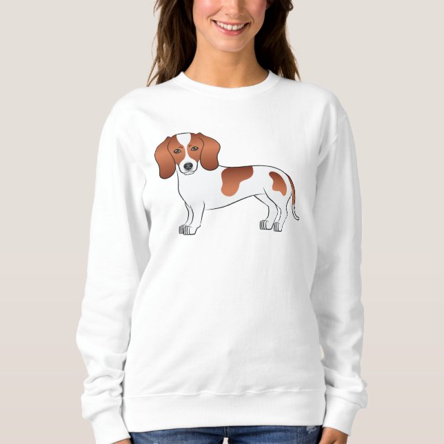 Red Piebald Smooth Hair Dachshund Cute Tecknad hun T Shirt (Framsida)