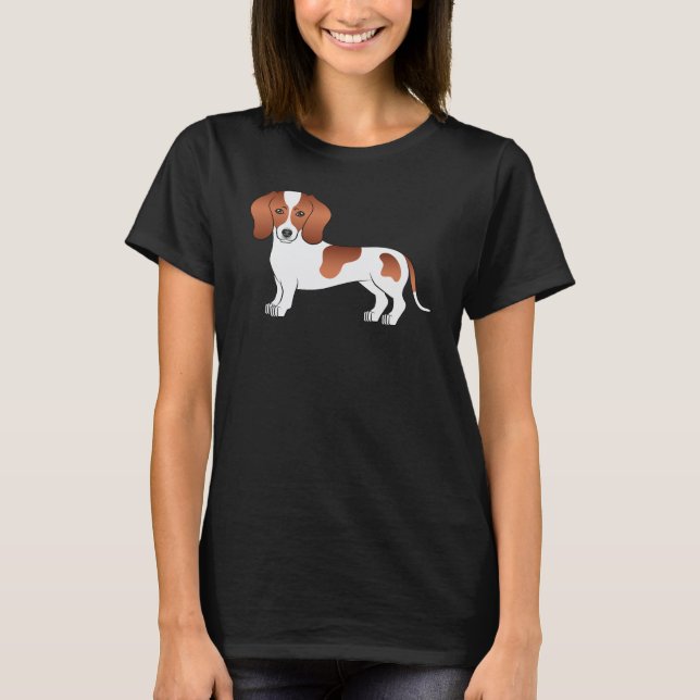 Red Piebald Smooth Jackar Dachshund Cute Tecknad h T Shirt (Framsida)