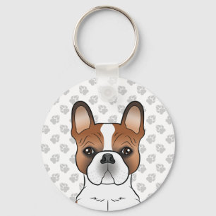 Red Pied Fransk Bulldog/Frenchie Cute Hund Head Nyckelring