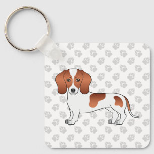Red Pied Smooth Hair Dachshund Tecknad hund & Tass Nyckelring