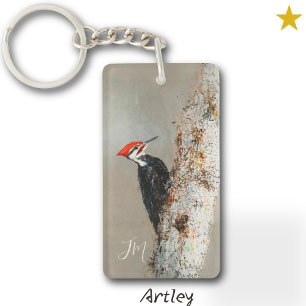 Red Pileated Woodpecker Bird Painting Initialer