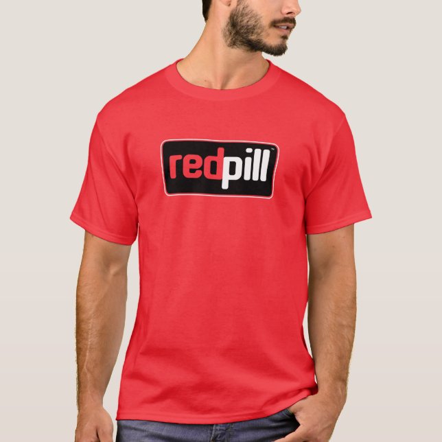 Red Pill™ Text Black Logotyp Red T-Shirt (Framsida)