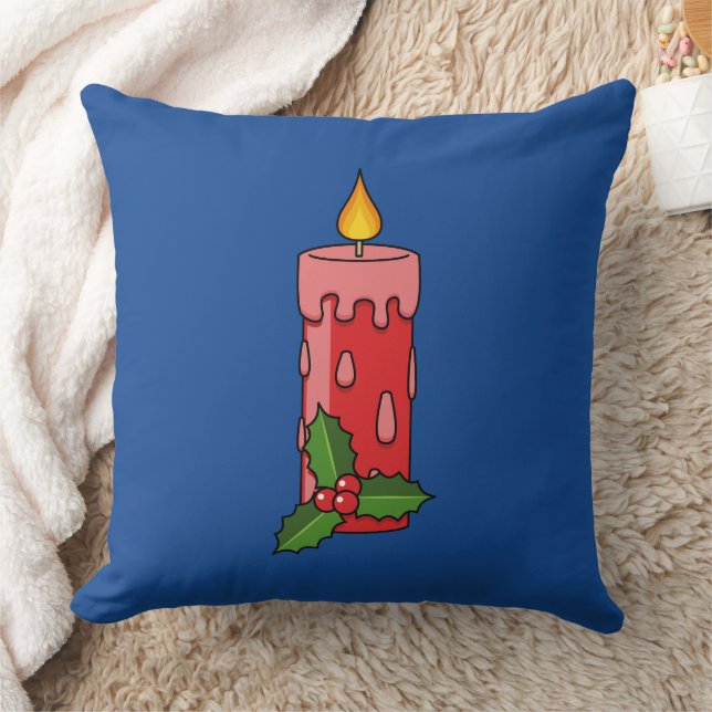 Red Pillar Candle jul med Holly Kudde (Filt)