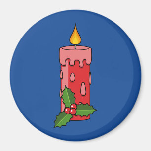 Red Pillar Candle jul med Holly Magnet