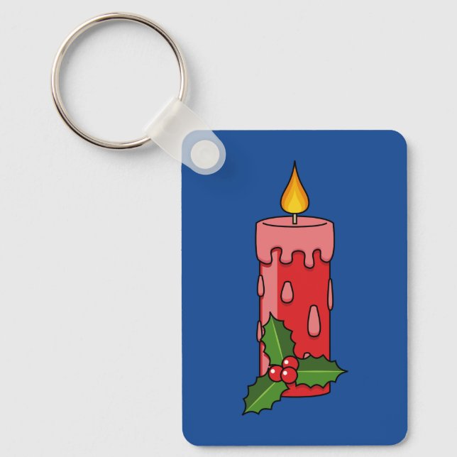 Red Pillar Candle jul med Holly Nyckelring (Framsida)