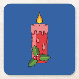Red Pillar Candle jul med Holly Underlägg Papper Kvadrat