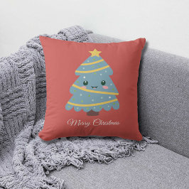 Red Pillow med Cute Julgran Kudde
