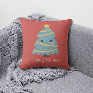 Red Pillow med Cute Julgran Kudde