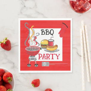 Red Pin Stripe BBQ Party Pappersservett