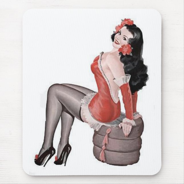 Red Pin Up Girl Mouse Pad Musmatta (Framsidan)