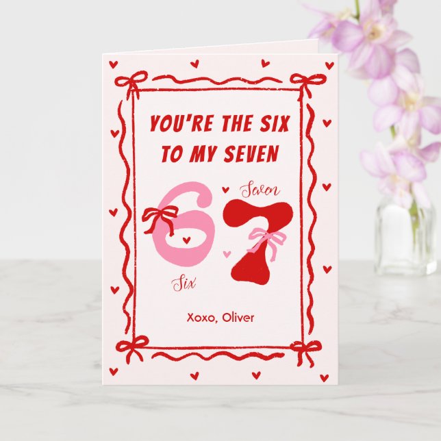 Red Pink 6 7 Meme Coquette Bow Valentines Day Card Kort (Orkide)