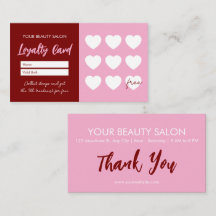 Red Pink Beauty Salon Loyalty ThankYou Reward Card