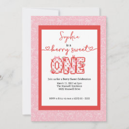 Red & Pink Berry Sweet One Girl 1st Birthday Party Inbjudningar