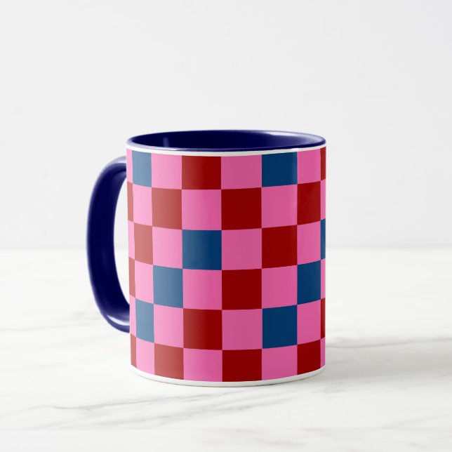 Red Pink Blue Checkered Pattern Design  Mugg (Framsida vänster)