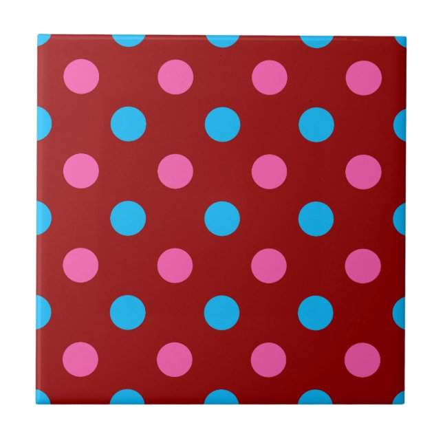 Red Pink Blue Polka Dot Pattern Kakelplatta (Framsidan)