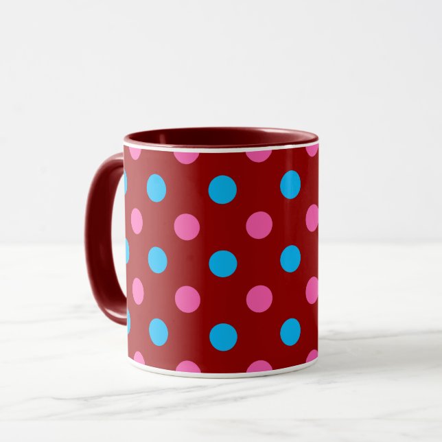 Red Pink Blue Polka Dot Pattern Mugg (Framsida vänster)