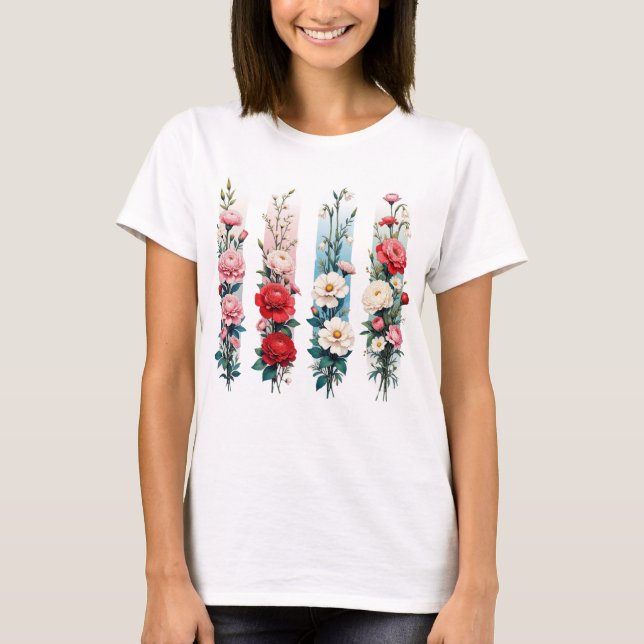 RED PINK BLUE WHITE WILDFLOWERS T SHIRT (Framsida)