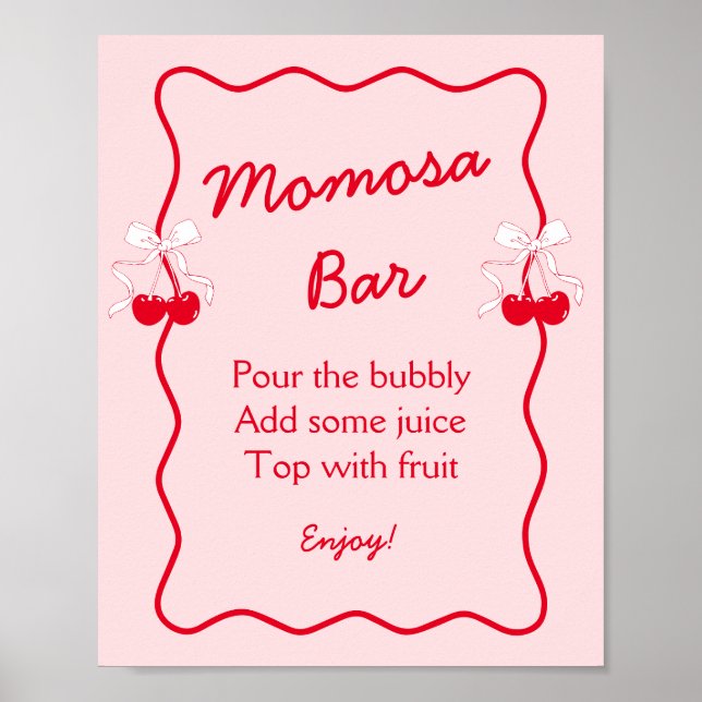 Red Pink Bow Cherry Baby Shower Momosa Bar Acrylic Poster (Framsidan)
