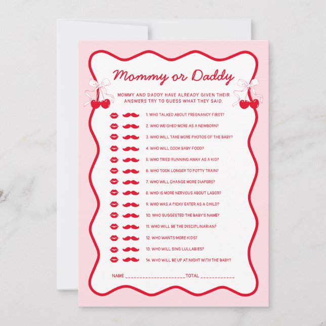 Red Pink Cherry Baby Shower Guess Mommy or Daddy Inbjudningar (Framsida)
