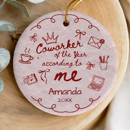 Red pink doodle hand drawn funny coworker quote julgransprydnad keramik