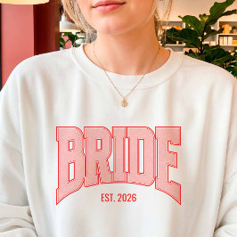 Red + Pink Faux Glitter BRIDE Varsity Letter  Lång Ärmad Tröja