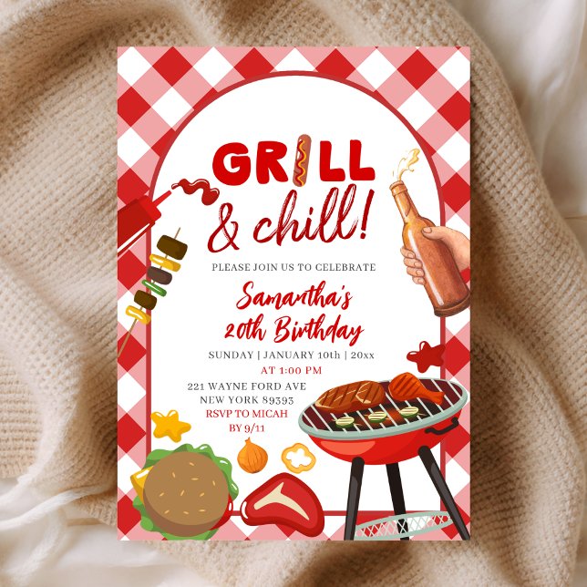 Red Pink Gingham Birthday BBQ invitation Inbjudningar (Skapare uppladdad)