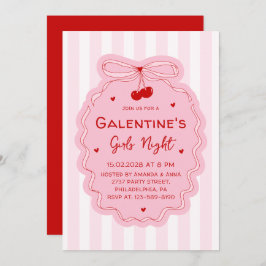 Red Pink Girly Coquette Bow Galentines Girls Night Inbjudningar