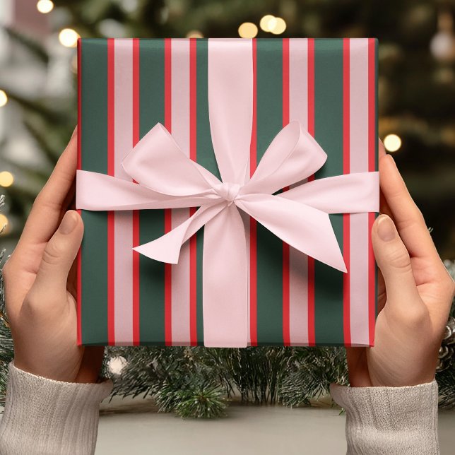 Red, Pink & Green Stripe Presentpapper (Skapare uppladdad)