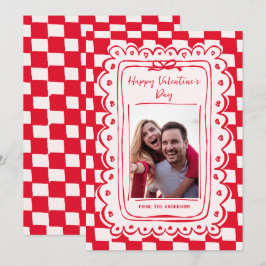 Red Pink Hand Drawn Bow Frame Photo Valentines Day Julkort