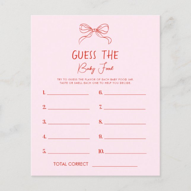 Red Pink Hand Drawn Bow Guess The Baby Food Game (Framsida)