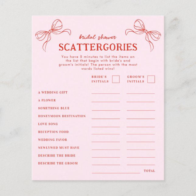 Red Pink Hand Drawn Bow Holiday Scattergories Game (Framsida)