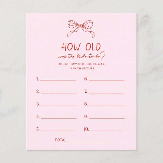 Red Pink Hand Drawn Bow How Old Was the Bride Game (Framsida)
