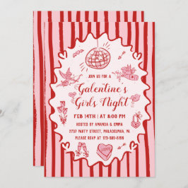 Red Pink Hand Drawn Galentine's Girls Night Party Inbjudningar