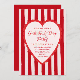 Red Pink Hand Drawn Heart Frame Galentine's Party Inbjudningar
