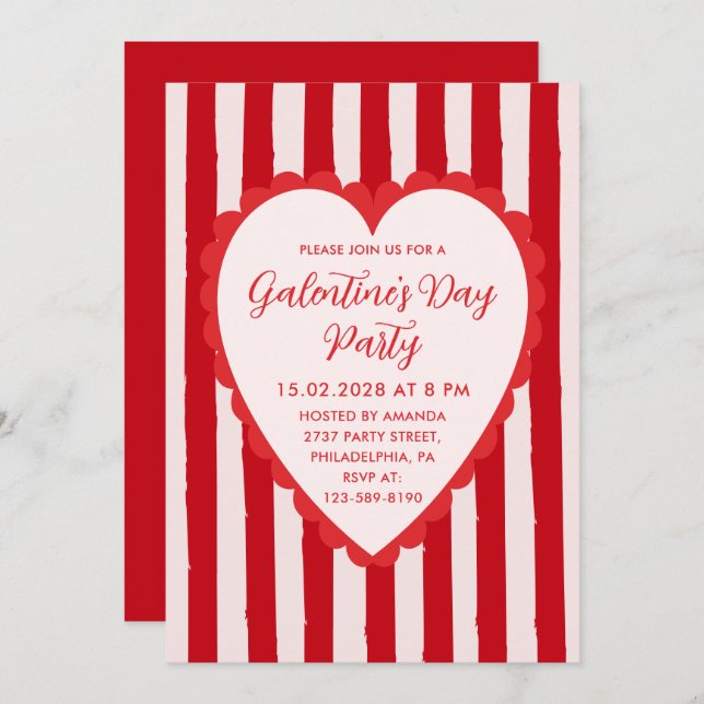 Red Pink Hand Drawn Heart Frame Galentine's Party Inbjudningar (Fram/baksida)