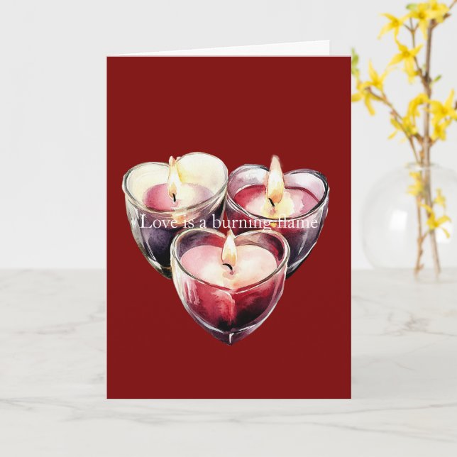 Red Pink Heart Candles Love is a flame Kort (Gul blomma)